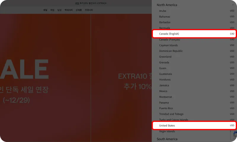 ② 룰루레몬 사이트 접속 및 국가 선택 ② 룰루레몬 사이트 접속 및 국가 선택